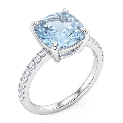 8.70 Carats Aquamarine With Natural Earth Mined Diamonds Ring Prong Set White Gold 14K