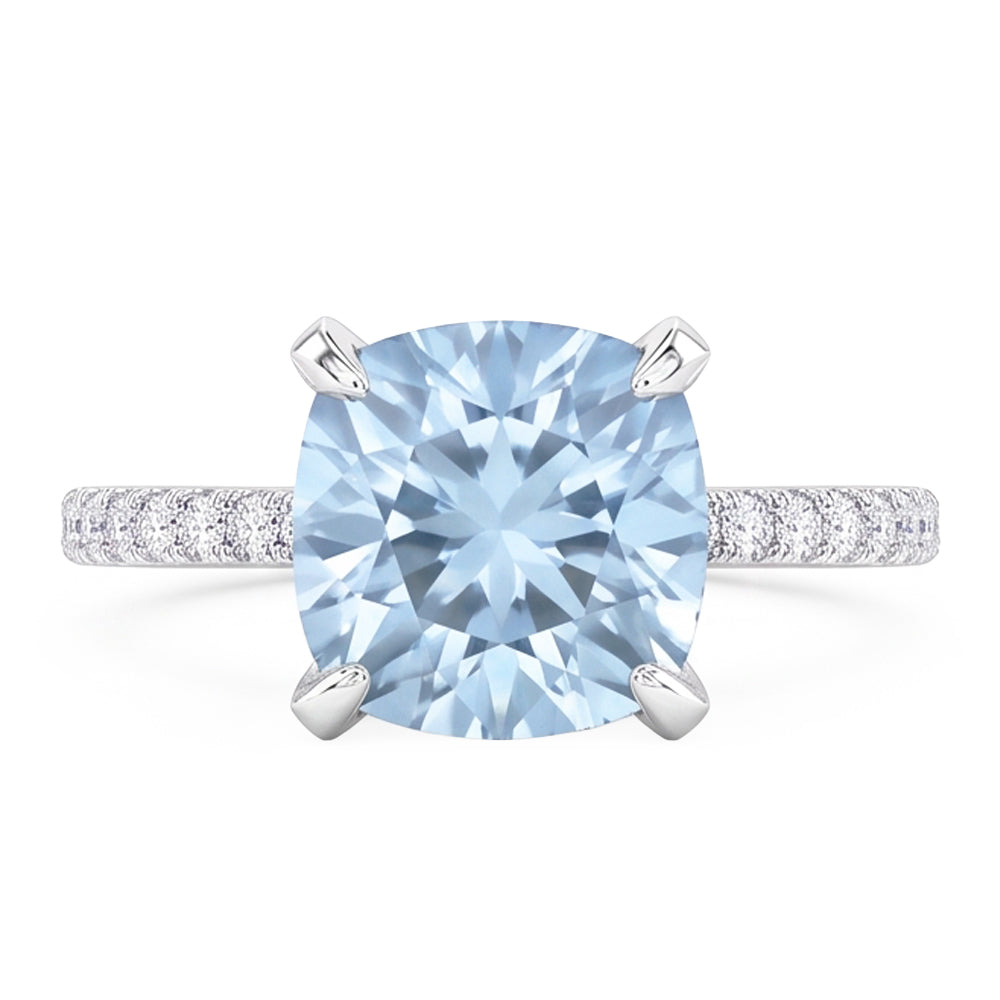 8.70 Carats Aquamarine With Natural Earth Mined Diamonds Ring Prong Set White Gold 14K