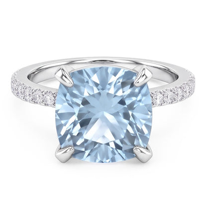 8.70 Carats Aquamarine With Natural Earth Mined Diamonds Ring Prong Set White Gold 14K