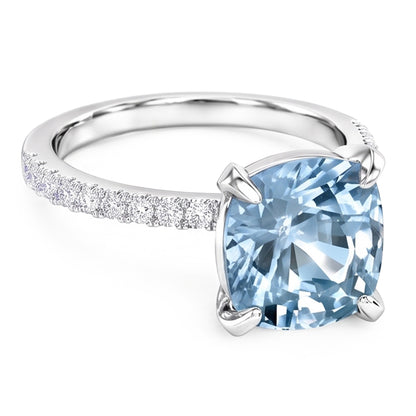 8.70 Carats Aquamarine With Natural Earth Mined Diamonds Ring Prong Set White Gold 14K