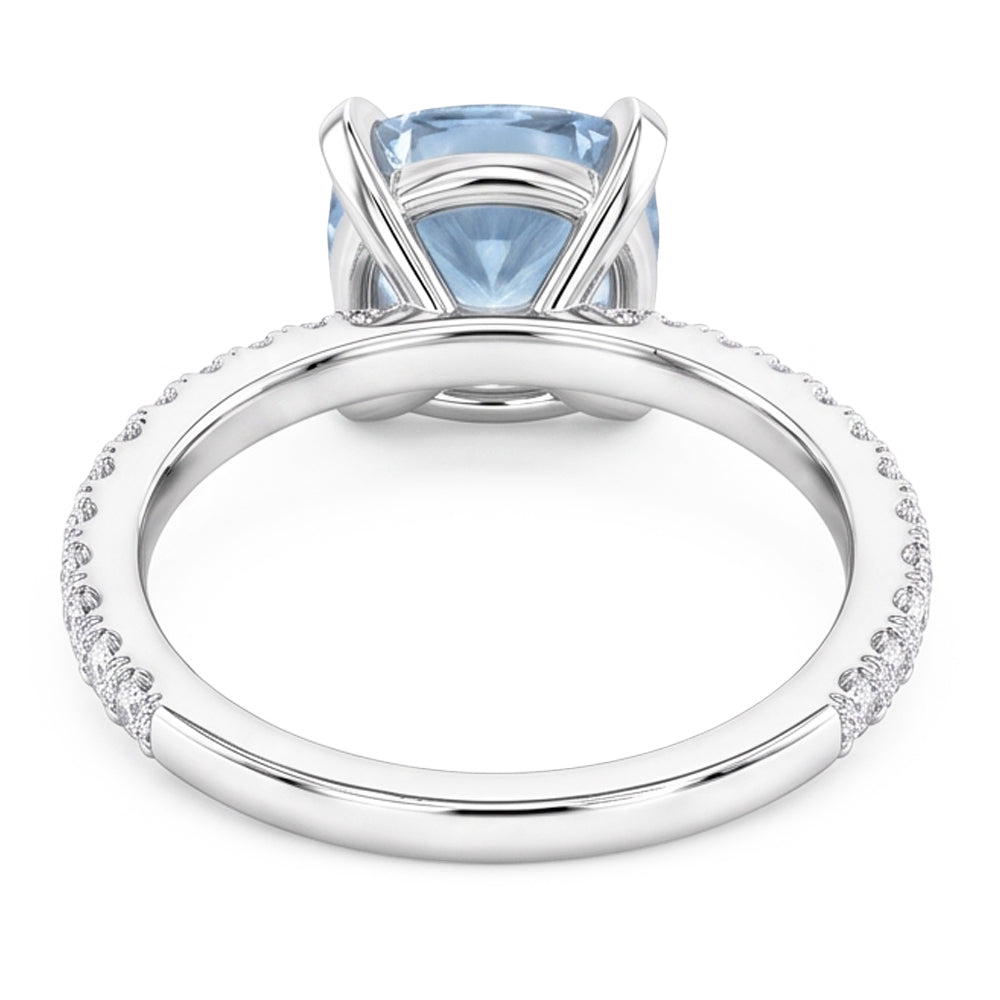 8.70 Carats Aquamarine With Natural Earth Mined Diamonds Ring Prong Set White Gold 14K
