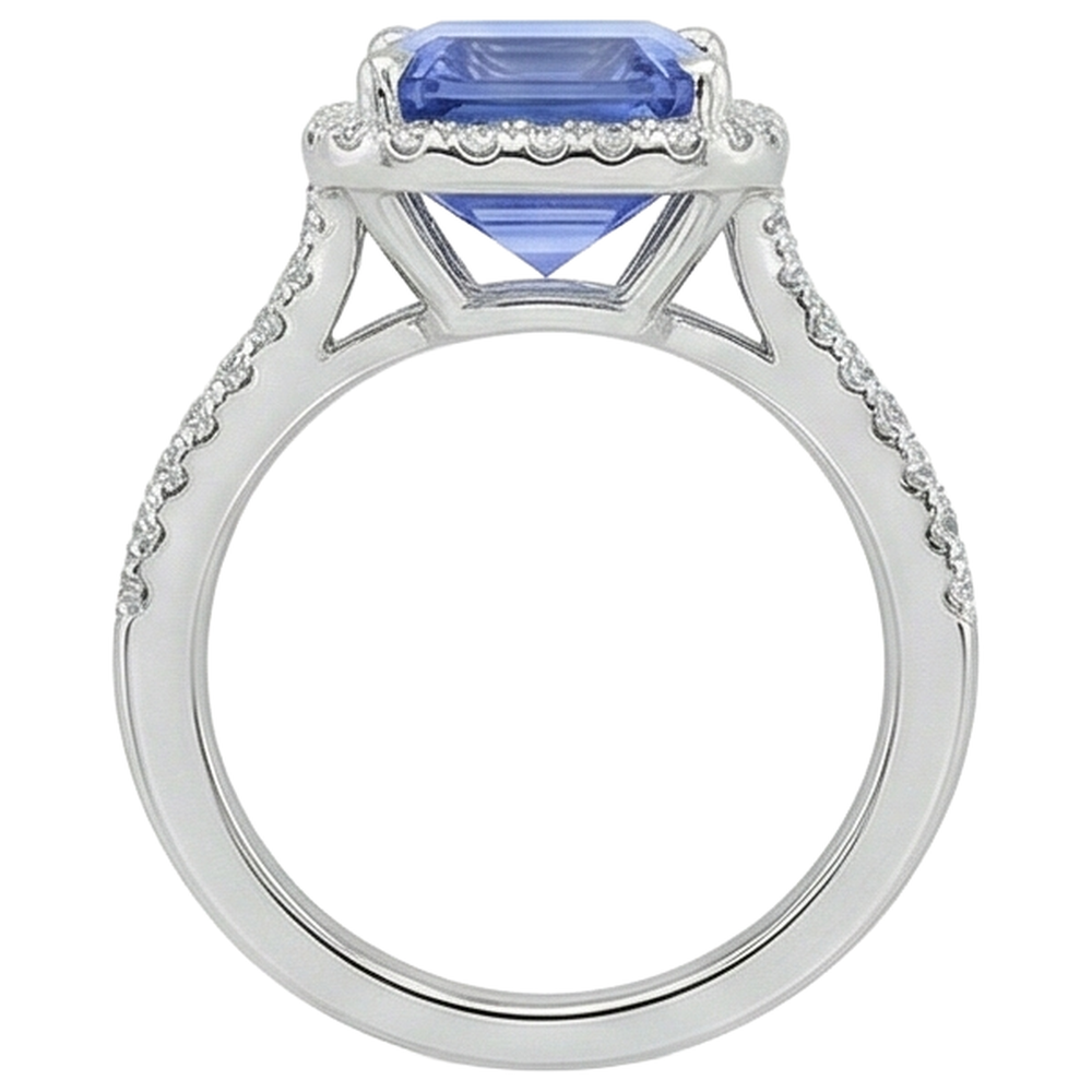 natural round tanzanite 8.75ct ring on white background