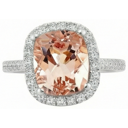 8.75 Ct Sparkling Morganite And Natural Earth Mined Diamonds Ring White Gold 14K