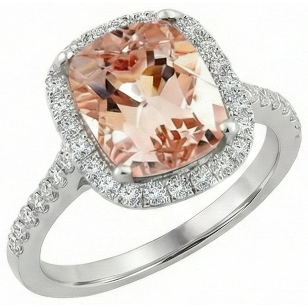 8.75 Ct Sparkling Morganite And Natural Earth Mined Diamonds Ring White Gold 14K