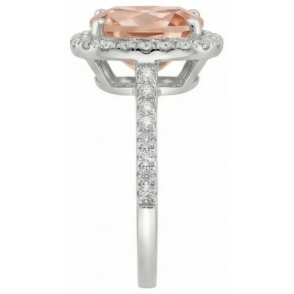 8.75 Ct Sparkling Morganite And Natural Earth Mined Diamonds Ring White Gold 14K