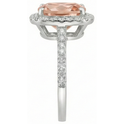 8.75 Ct Sparkling Morganite And Natural Earth Mined Diamonds Ring White Gold 14K