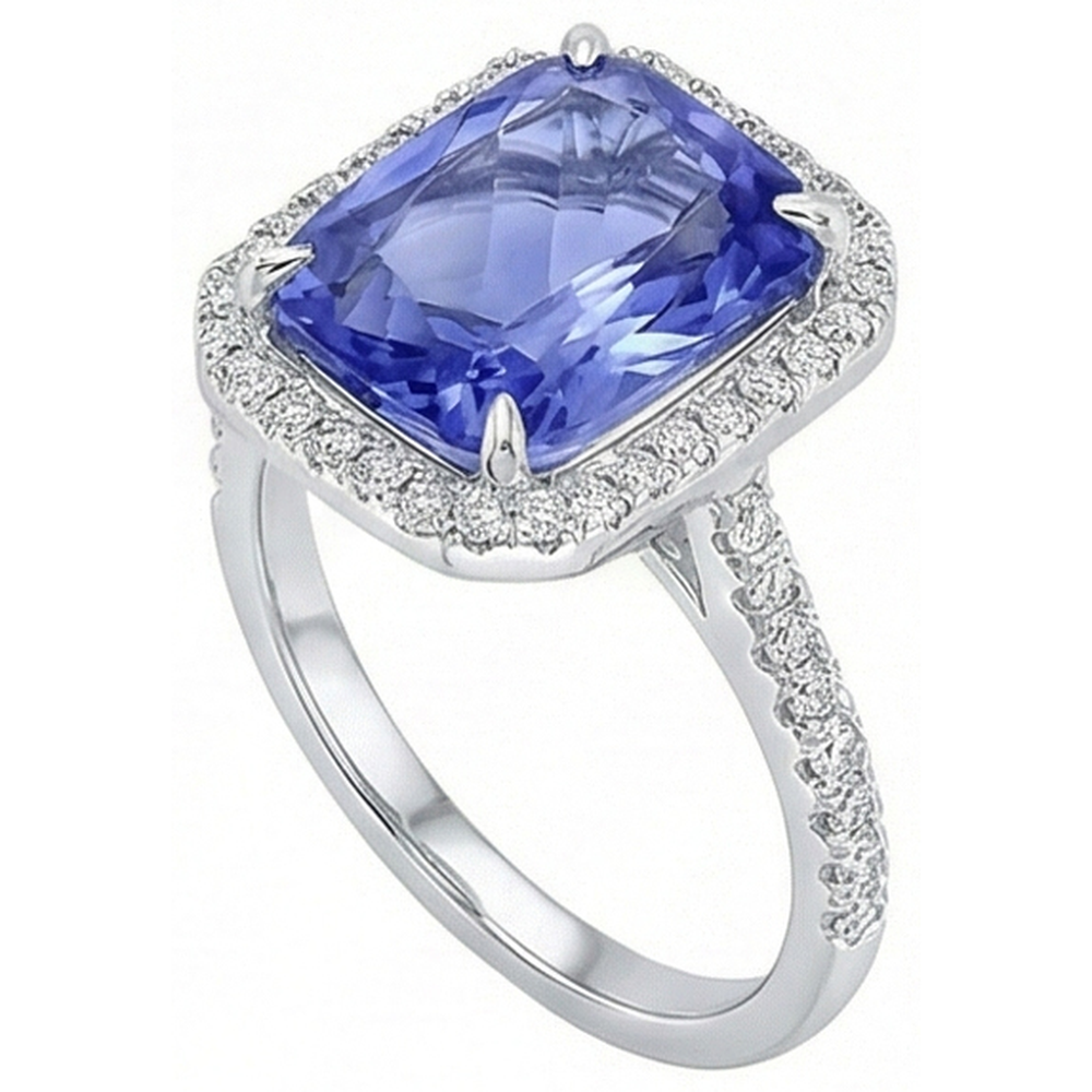 8.81 Ct. Radiant Ceylon Color Sapphire And IGI CERTIFIED Diamonds Engagement Ring