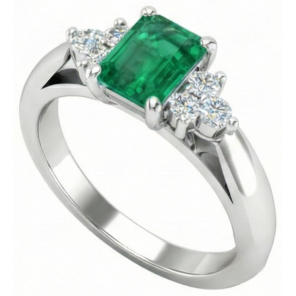 8.90 Carats Green Emerald GIA With White Natural Earth Mined Diamonds Ring 14K White Gold