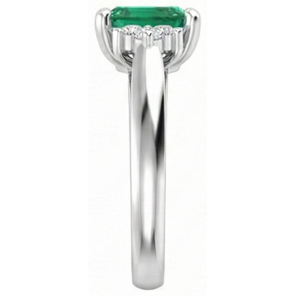8.90 Carats Green Emerald GIA With White Natural Earth Mined Diamonds Ring 14K White Gold