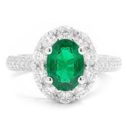 8 Carats Colombian Green Emerald And Natural Earth Mined Diamonds Engagement Ring White Gold 14K