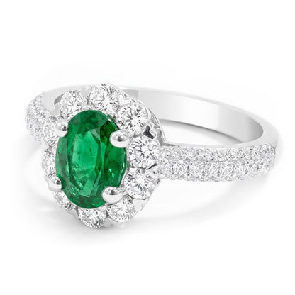 8 Carats Colombian Green Emerald And Natural Earth Mined Diamonds Engagement Ring White Gold 14K