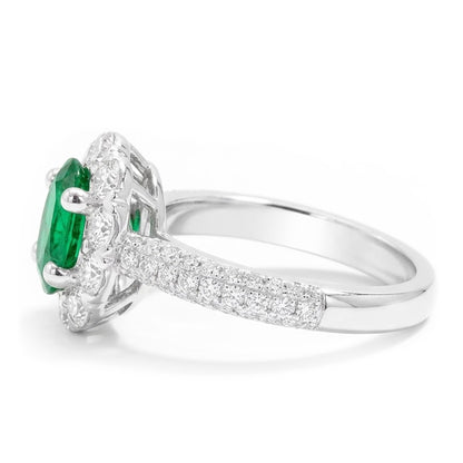 8 Carats Colombian Green Emerald And Natural Earth Mined Diamonds Engagement Ring White Gold 14K