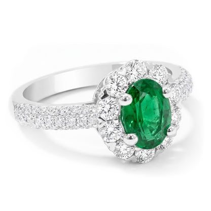 8 Carats Colombian Green Emerald And Natural Earth Mined Diamonds Engagement Ring White Gold 14K
