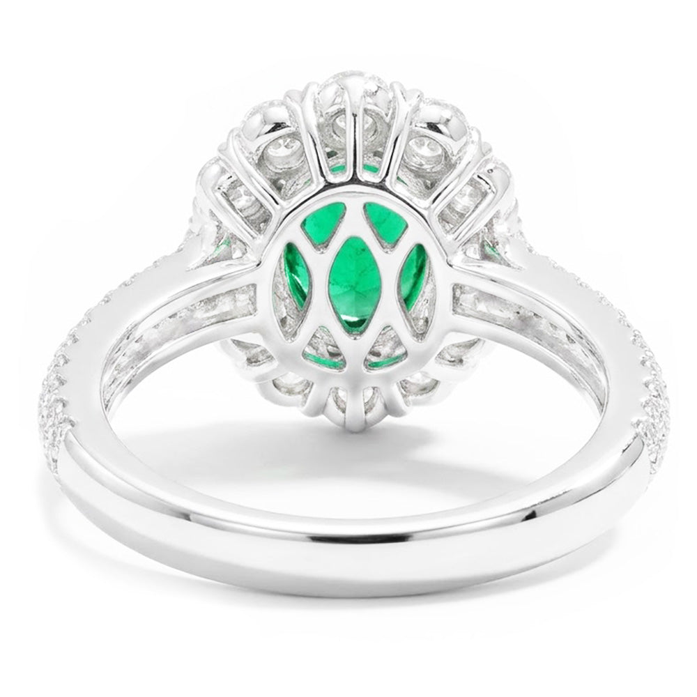 8 Carats Colombian Green Emerald And Natural Earth Mined Diamonds Engagement Ring White Gold 14K