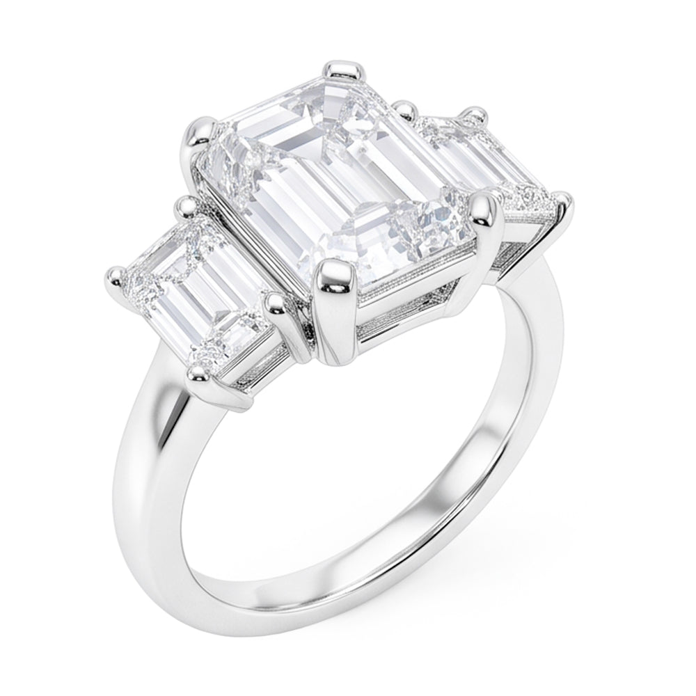8 Carats Emerald Natural Real Diamond ( Not Lab Grown )s Three Stone Ring White Gold 14K New