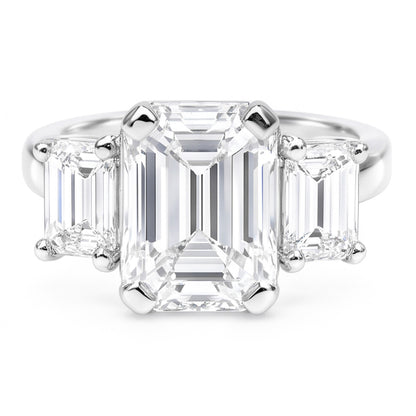 8 Carats Emerald Natural Real Diamond ( Not Lab Grown )s Three Stone Ring White Gold 14K New