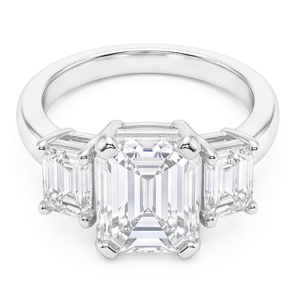 8 Carats Emerald Natural Real Diamond ( Not Lab Grown )s Three Stone Ring White Gold 14K New