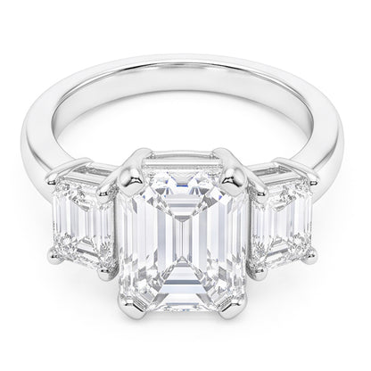 8 Carats Emerald Natural Real Diamond ( Not Lab Grown )s Three Stone Ring White Gold 14K New
