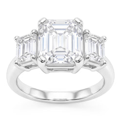 8 Carats Emerald Natural Real Diamond ( Not Lab Grown )s Three Stone Ring White Gold 14K New