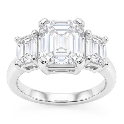 8 Carats Emerald Natural Real Diamond ( Not Lab Grown )s Three Stone Ring White Gold 14K New