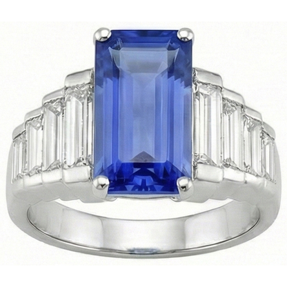 8 Carats Sri Lanka Color Sapphire IGI CERTIFIED Diamond Ring White Gold 14K