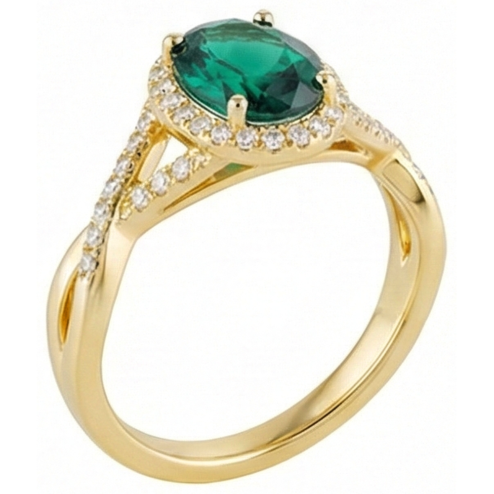 8 Ct Green Emerald GIA Stone Ring With Natural Earth Mined Diamond Jewelry Yellow Gold 14K