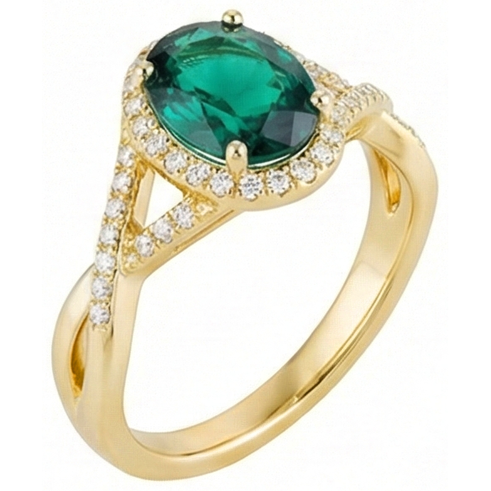 8 Ct Green Emerald GIA Stone Ring With Natural Earth Mined Diamond Jewelry Yellow Gold 14K