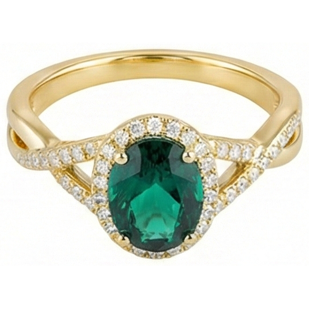 8 Ct Green Emerald GIA Stone Ring With Natural Earth Mined Diamond Jewelry Yellow Gold 14K