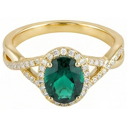 8 Ct Green Emerald GIA Stone Ring With Natural Earth Mined Diamond Jewelry Yellow Gold 14K