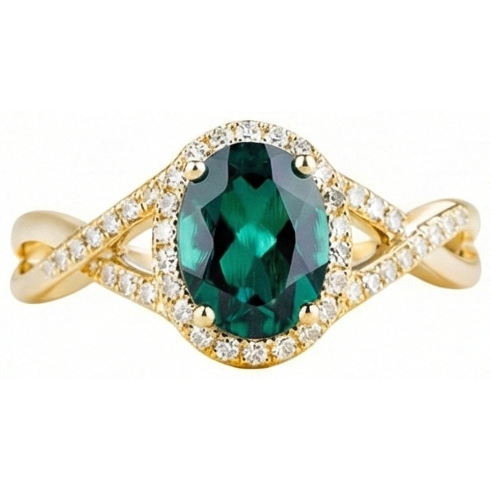 8 Ct Green Emerald GIA Stone Ring With Natural Earth Mined Diamond Jewelry Yellow Gold 14K