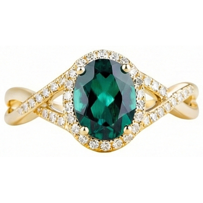 8 Ct Green Emerald GIA Stone Ring With Natural Earth Mined Diamond Jewelry Yellow Gold 14K