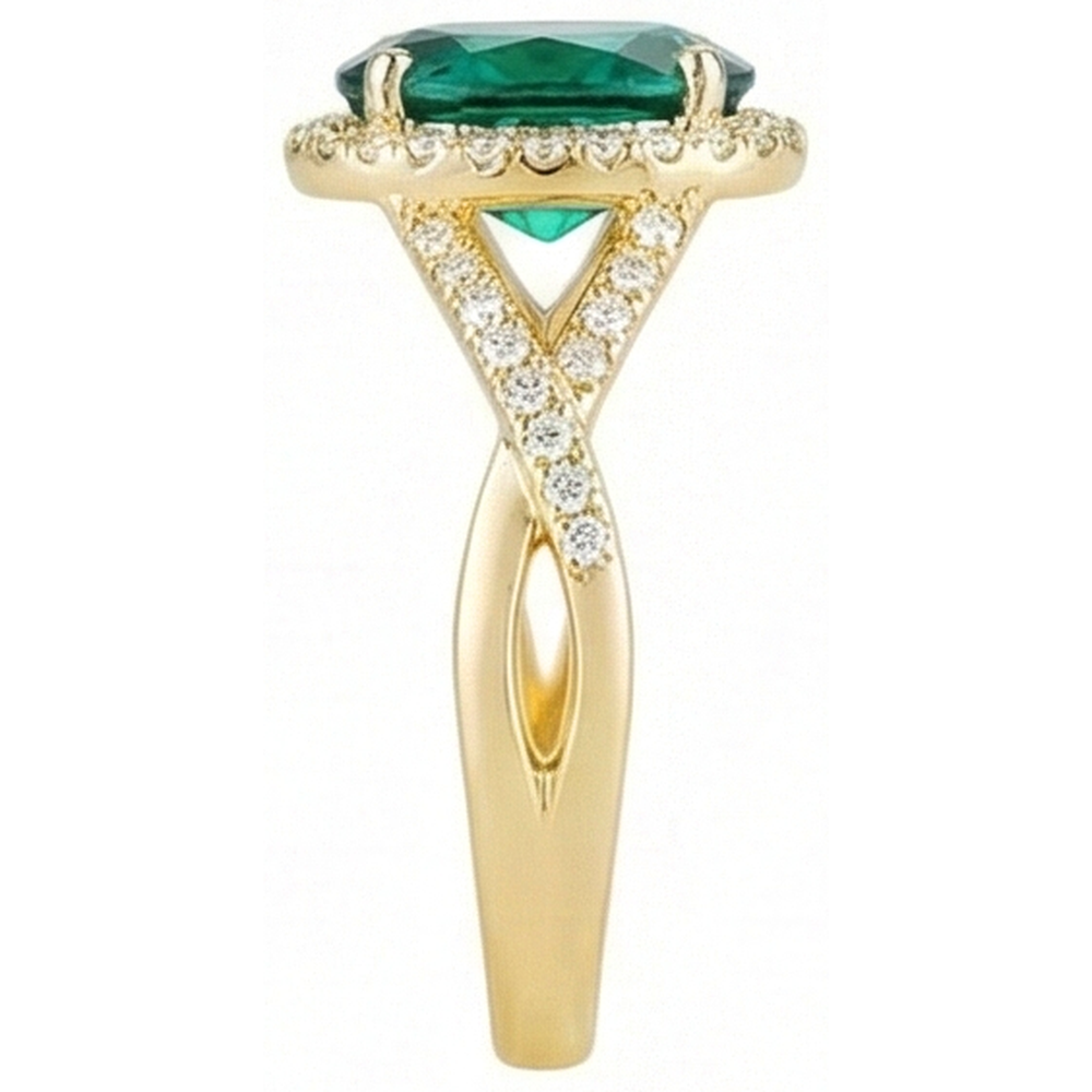 8 Ct Green Emerald GIA Stone Ring With Natural Earth Mined Diamond Jewelry Yellow Gold 14K
