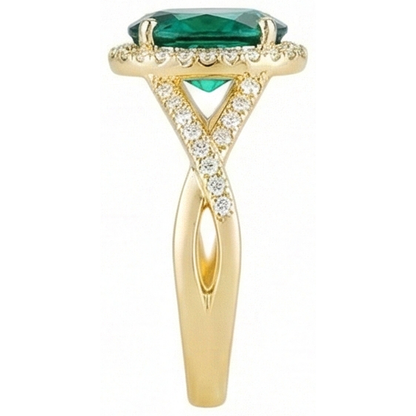 8 Ct Green Emerald GIA Stone Ring With Natural Earth Mined Diamond Jewelry Yellow Gold 14K