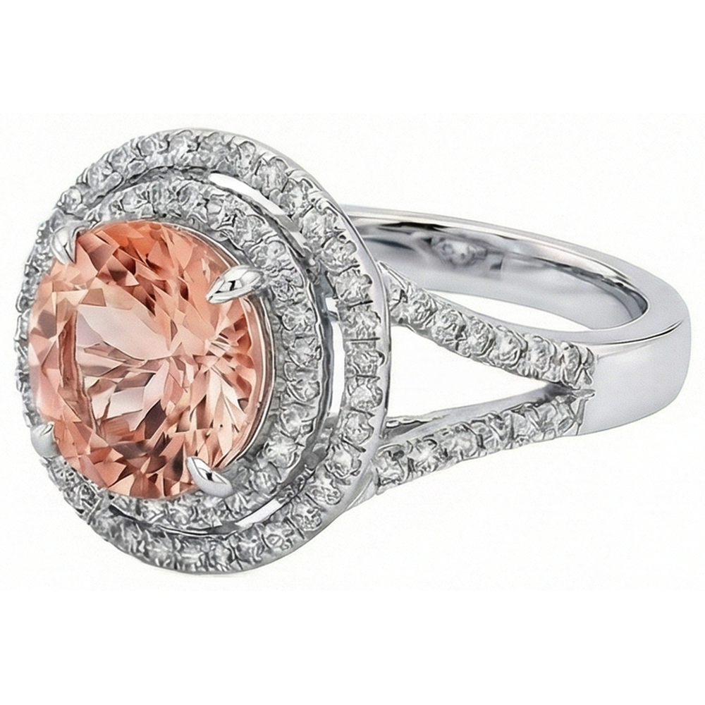 8 Ct Morganite Halo Natural Earth Mined Diamonds Ring White Gold 14K New