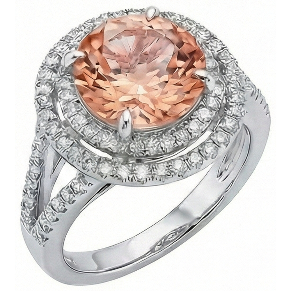 8 Ct Morganite Halo Natural Earth Mined Diamonds Ring White Gold 14K New