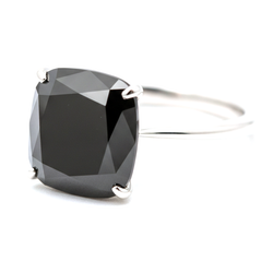 5 Carat Cushion Black Diamond Solitaire Ring Natural 14K White Gold