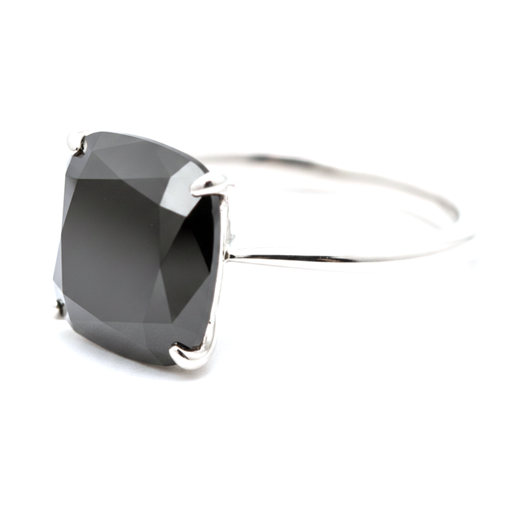 8 Carat Cushion Black Diamond Solitaire Ring Natural 14K White Gold