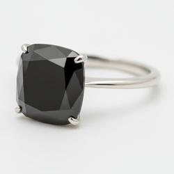 8 Carat Cushion Black Diamond Solitaire Ring Natural 14K White Gold