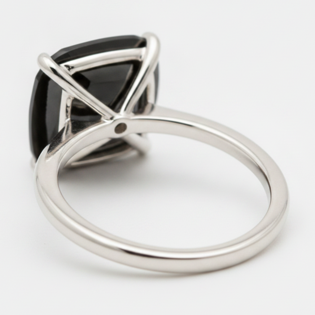 8 Carat Cushion Black Diamond Solitaire Ring Natural 14K White Gold