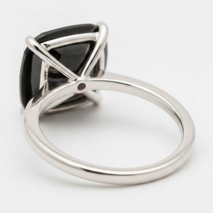 8 Carat Cushion Black Diamond Solitaire Ring Natural 14K White Gold