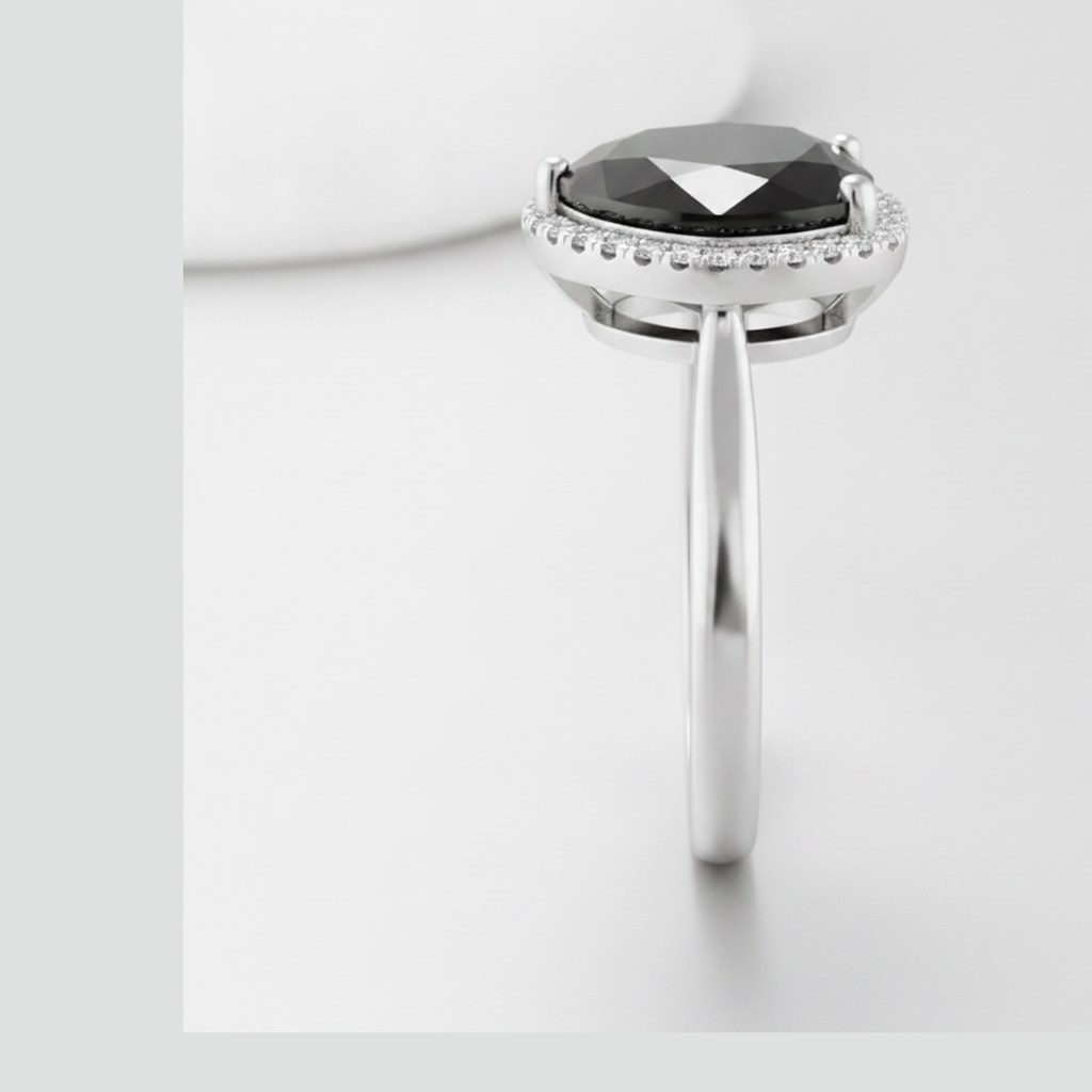 8 Carat Heart Black Diamond and White Diamond Halo Ring Natural 14K White Gold