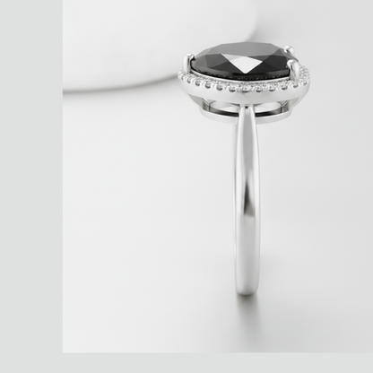 8 Carat Heart Black Diamond and White Diamond Halo Ring Natural 14K White Gold