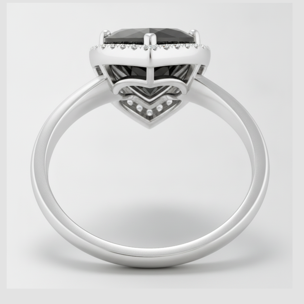 8 Carat Heart Black Diamond and White Diamond Halo Ring Natural 14K White Gold