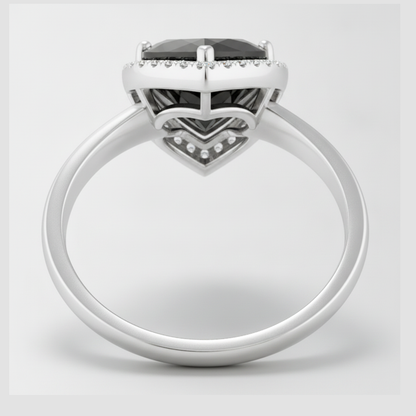 8 Carat Heart Black Diamond and White Diamond Halo Ring Natural 14K White Gold