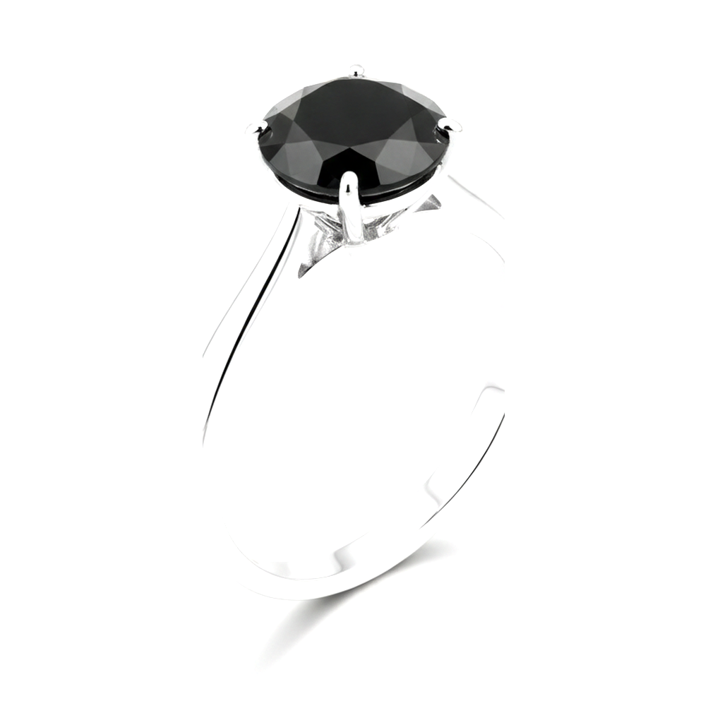 8 Carat Round Black Diamond Solitaire Ring Natural 14K White Gold