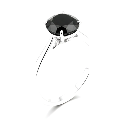8 Carat Round Black Diamond Solitaire Ring Natural 14K White Gold
