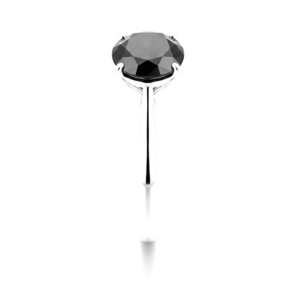 8 Carat Round Black Diamond Solitaire Ring Natural 14K White Gold