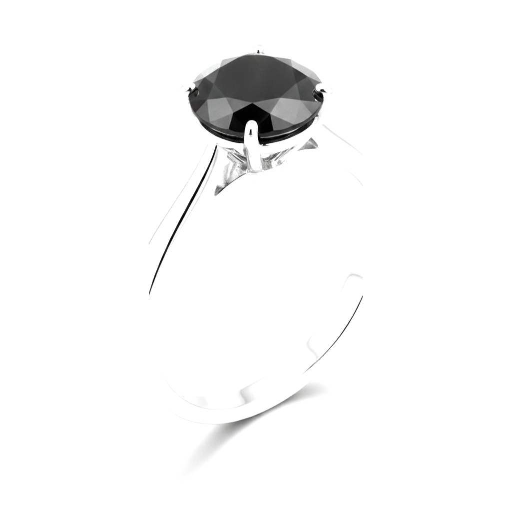 8 Carat Round Black Diamond Solitaire Ring Natural 14K White Gold
