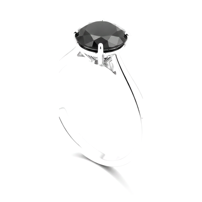 8 Carat Round Black Diamond Solitaire Ring Natural 14K White Gold