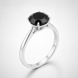 8 Carat Round Black Diamond Solitaire Ring Natural 14K White Gold